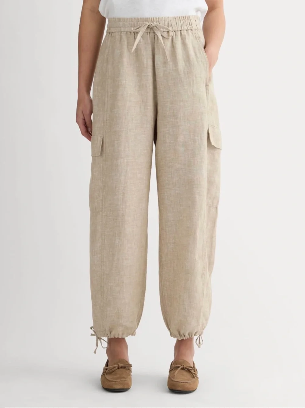 Everlane The Cargo Curve Pant in Linen Cornstalk Chambray Drawstring Size S NWOT